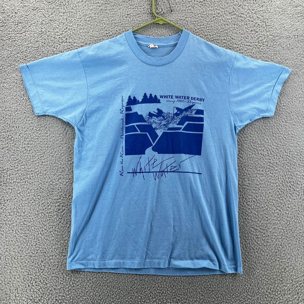 VTG 1990 White Water Derby T-Shirt Blue Single Stitch -‎ 90s Outdoors Adult XL
